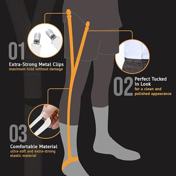 HOLD'EM Shirt Stay for Men Police Military Non Slip Clips - White Stirrups - Picture 3 of 7